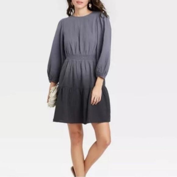 Universal Thread Women's Grey Ombré Long Sleeve Tiered Mini Dress Size Medium - Picture 3 of 8